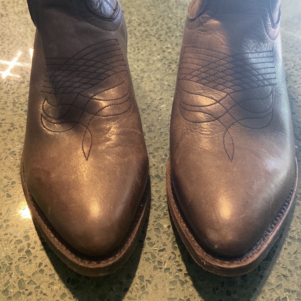 Frye Gray/Brown Leather Cowboy Boots - Picture 6 of 7